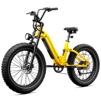 Amber yellow Roma step-through e-bike in a front three-quarter view