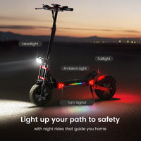 iScooter iX8 off-road dual-motor electric scooter with 12-inch off-road pneumatic tires, dual front and rear suspension, dual hydraulic disc brakes with EBAS rear anti-lock, full-color LCD, and a 38 mph top-speed claim
