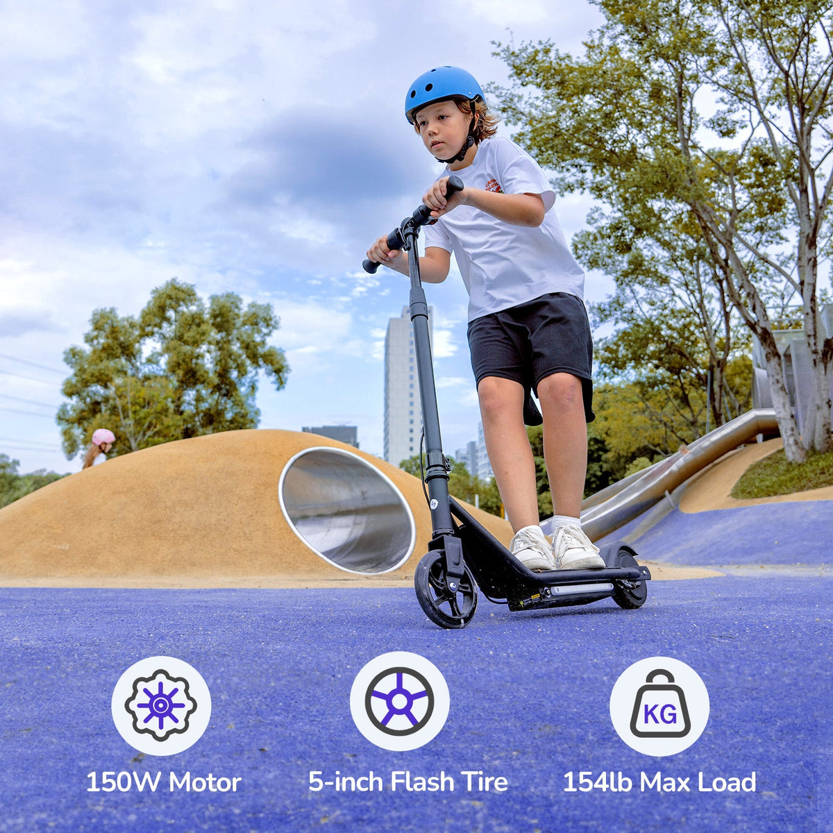 Helmeted child riding the isinwheel S2 on smooth pavement
