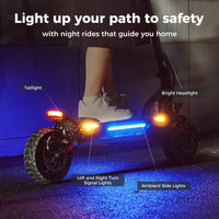 iScooter iX7 Pro dual-motor off-road folding electric scooter: dual 1200W motors (2400W peak combined), 38 mph top speed, 720Wh battery, 10-inch tubeless off-road tires, dual suspension, EABS plus double disc brakes, turn lights, ambient lights, 65.5 lb folded, 330 lb max load