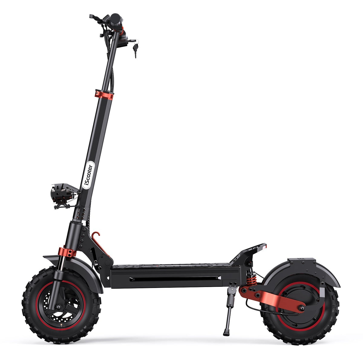 iScooter iX5S 1000W off-road electric scooter: 28 mph, 40-mile range, 11-inch off-road tubeless tires, dual suspension, EABS plus double disc brakes, IPX4 water resistance, 60 lb folded, 330 lb max load