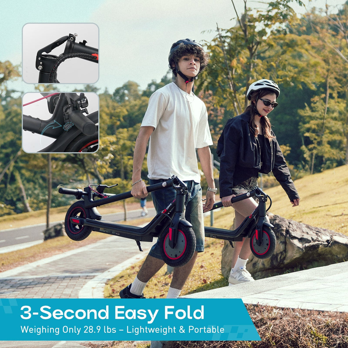 iScooter i9M sub-budget folding commuter electric scooter: 42V peak 500W brushless front-wheel-drive motor, 22 mph, 315Wh battery, 10-inch pneumatic tires, EBAS plus rear disc brake, IP54, Tuya app integration, included mudguards, 28.9 lb folded