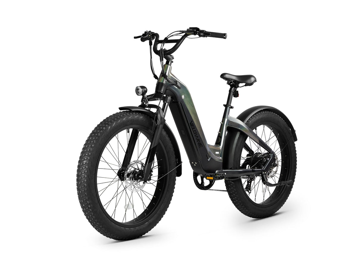 Star Black Velowave Grace 2.0 Step-Thru electric bike studio rear three-quarter view