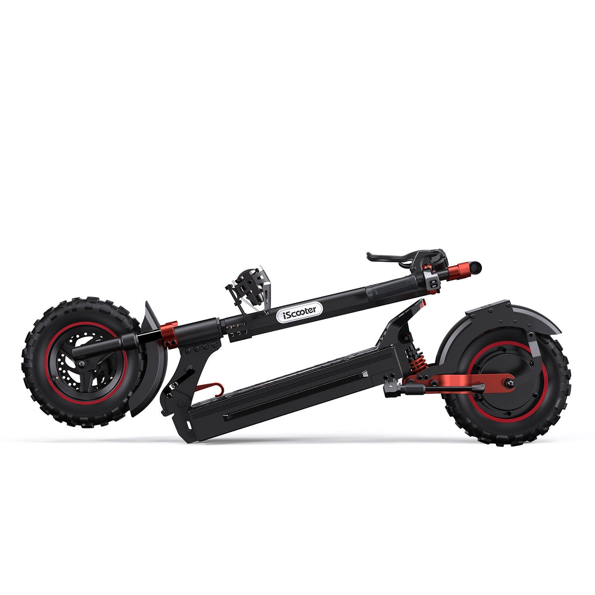 iScooter iX5S 1000W off-road electric scooter: 28 mph, 40-mile range, 11-inch off-road tubeless tires, dual suspension, EABS plus double disc brakes, IPX4 water resistance, 60 lb folded, 330 lb max load