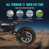 Freeboy J30 MAX knobby rear tire and disc brake close-up on dirt graphic