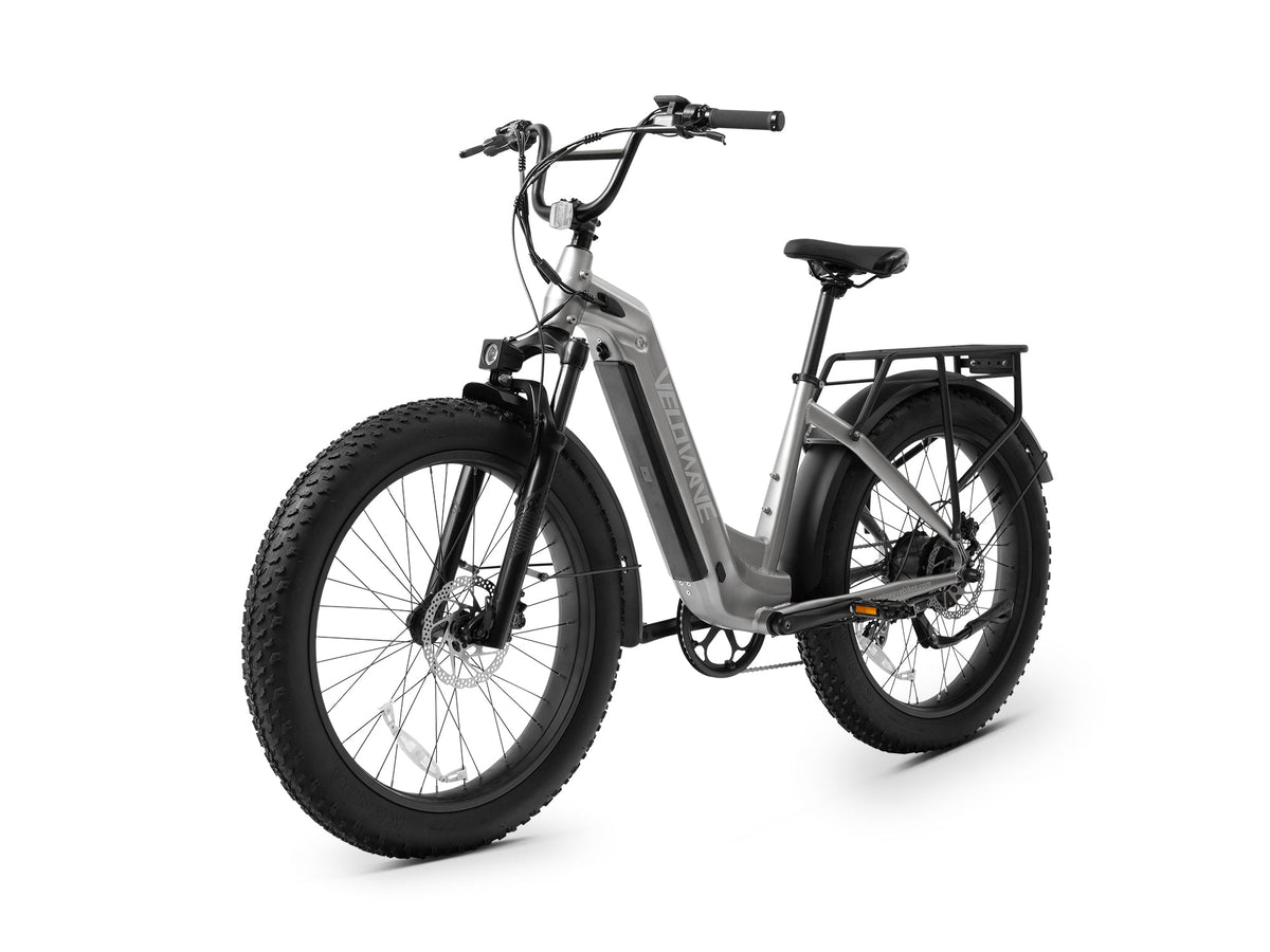 Black Velowave Ranger Step-Thru 2.0 shown from the front drive-side angle