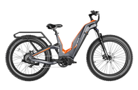 Heybike Hero carbon-fiber full-suspension fat-tire electric mountain bike with two motor configurations (1000W rear hub or 750W mid-drive with torque sensor), step-thru or step-over frame geometry, Shimano 9-speed gearing, hydraulic disc brakes, and UL 2849 certified electrical system