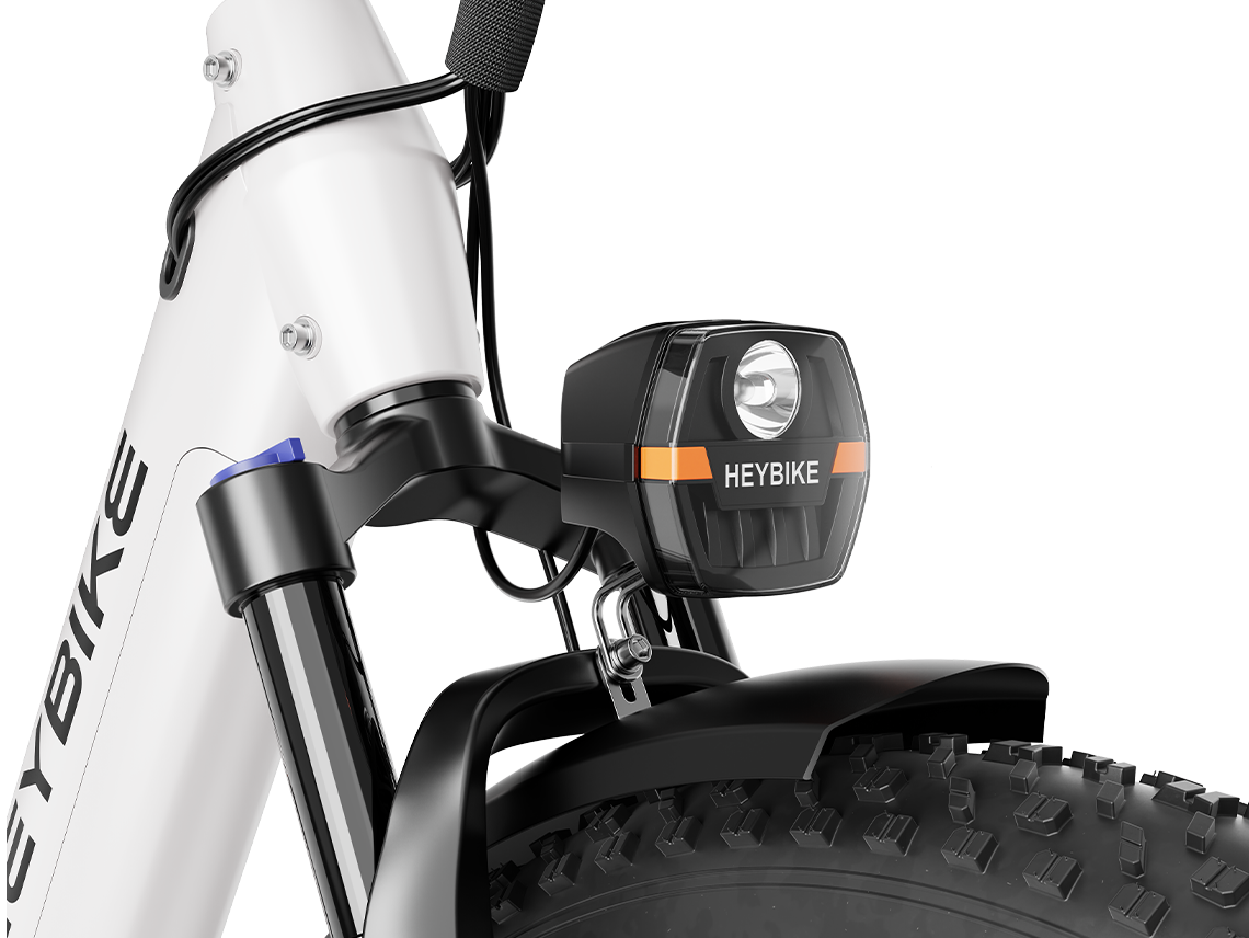 Heybike Alpha 500W mid-drive fat-tire all-terrain electric bike with a torque-plus-cadence sensor, Shimano Altus 8-speed drivetrain, hydraulic disc brakes, 26 by 4 inch fat tires, reinforced aluminum frame in step-through (Pearl White) or step-over (Galaxy Black) configuration, 680Wh battery, and UL 2849 certified electrical system
