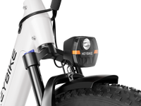 Heybike Alpha 500W mid-drive fat-tire all-terrain electric bike with a torque-plus-cadence sensor, Shimano Altus 8-speed drivetrain, hydraulic disc brakes, 26 by 4 inch fat tires, reinforced aluminum frame in step-through (Pearl White) or step-over (Galaxy Black) configuration, 680Wh battery, and UL 2849 certified electrical system