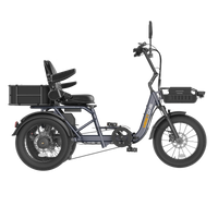 Meet One Breeze 2.0 folding full-suspension semi-recumbent electric trike: 750W rear motor, 18-inch fat tires, carbon steel frame, parking brake, reverse mode, UL 2849 certified by SGS, 450 lb max load