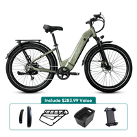 VTUVIA Zeal LT7 olive green commuter e-bike side profile with rack and fenders