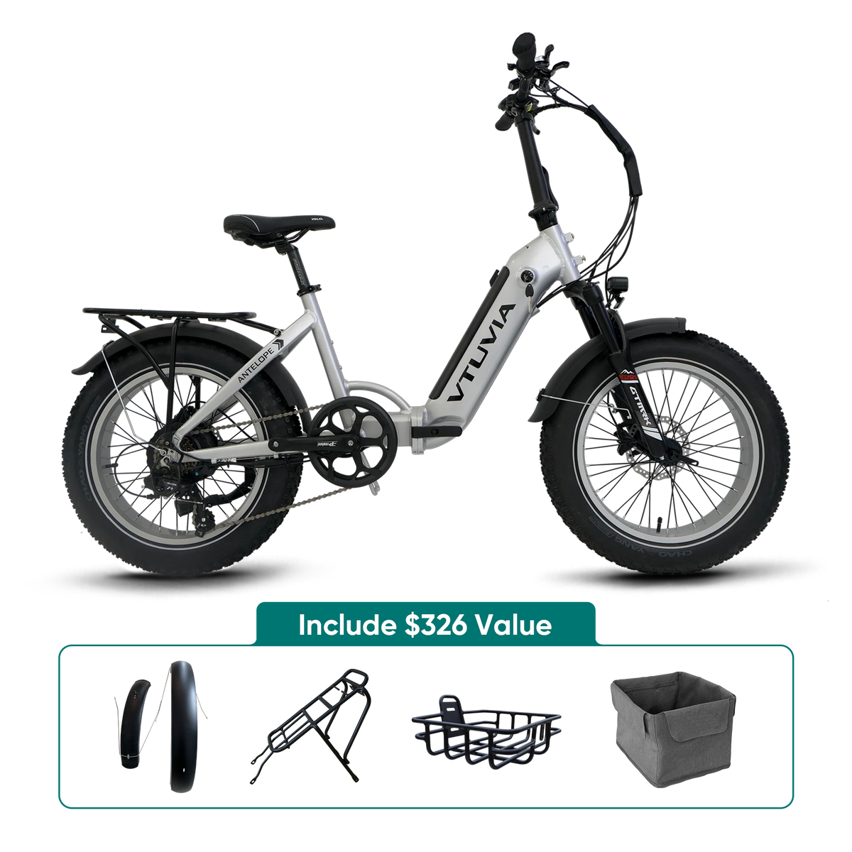 VTUVIA SX20 silver folding electric bike feature graphic