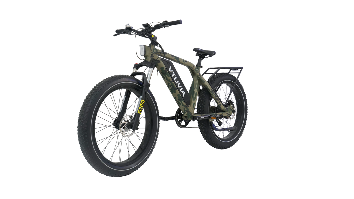 VTUVIA SN100 fat-tire hunting electric bike in camo, rear angle
