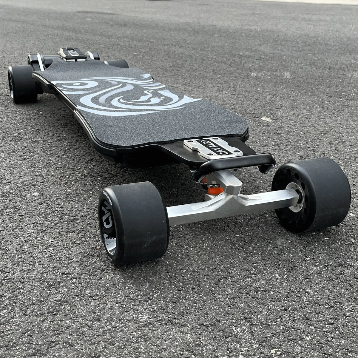 OMW Cavalry electric skateboard CNC truck and wheel detail