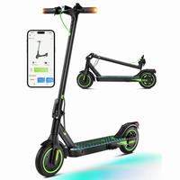 isinwheel S9 Pro budget commuter electric scooter with green deck accents, illuminated multi-color deck light, and a folded inset, shown beside the isinwheel Club app screen