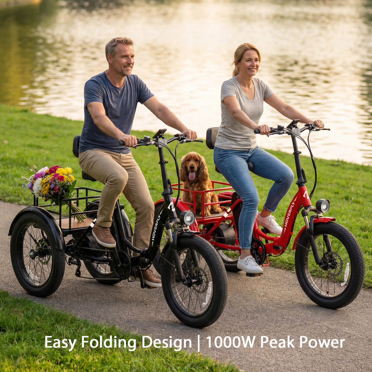 2-Pack Hoverfly ET1 Folding Electric Trikes | 500W — front three-quarter view