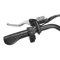 HappyRun F18 motocross-shaped electric dirt bike with a 6000W peak mid-drive motor, 245 Nm of peak torque through a chain drive, knobby off-road tires, full suspension, hydraulic disc brakes with a 190mm rotor, IPX5 water resistance, and a motocross frame in red and black with number plates