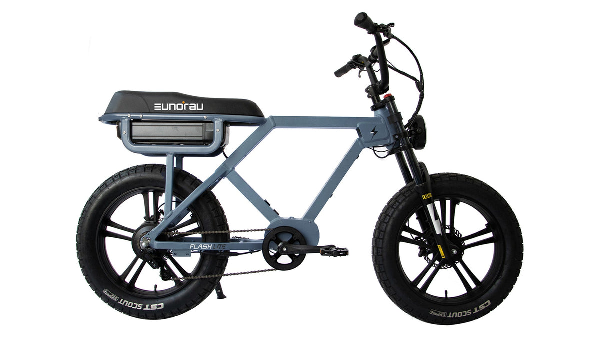 Blue-gray EUNORAU FLASH LITE 2.0 hardtail e-bike in drive-side studio profile