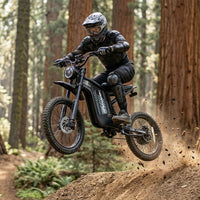 HappyRun G18 Pro Tank adult Tank-format off-road electric dirt bike: 4500W peak motor, 200 Nm torque, 38 mph top speed, 2100Wh battery, 19-inch front and 17-inch rear off-road tires (largest in HappyRun line), hydraulic disc brakes with 203mm rear rotor, carbon steel frame, 33-inch seat, 5'3" to 6'5" rider range, 350 lb max load