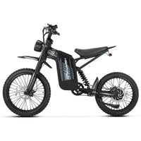 HappyRun G18 Pro Tank adult Tank-format off-road electric dirt bike: 4500W peak motor, 200 Nm torque, 38 mph top speed, 2100Wh battery, 19-inch front and 17-inch rear off-road tires (largest in HappyRun line), hydraulic disc brakes with 203mm rear rotor, carbon steel frame, 33-inch seat, 5'3" to 6'5" rider range, 350 lb max load