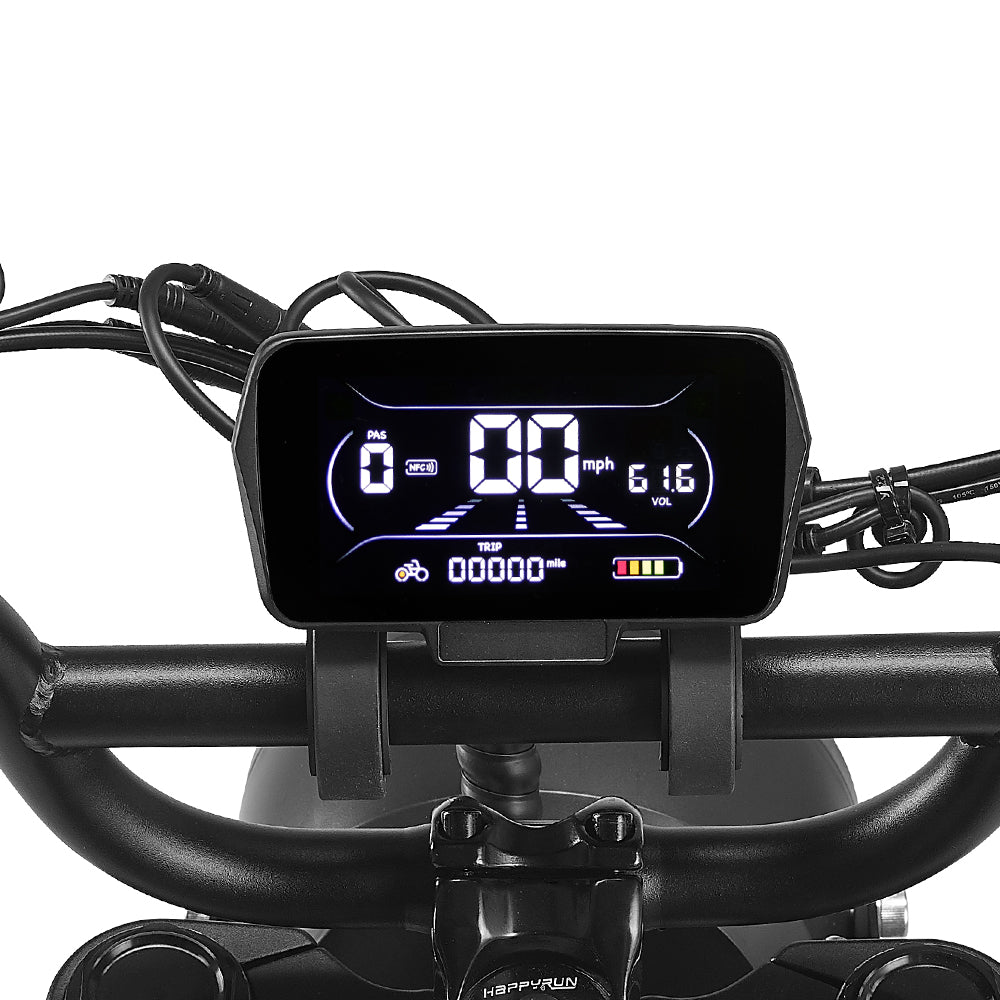 HappyRun G18 Pro Tank adult Tank-format off-road electric dirt bike: 4500W peak motor, 200 Nm torque, 38 mph top speed, 2100Wh battery, 19-inch front and 17-inch rear off-road tires (largest in HappyRun line), hydraulic disc brakes with 203mm rear rotor, carbon steel frame, 33-inch seat, 5'3" to 6'5" rider range, 350 lb max load