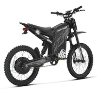HappyRun G300 Pro 6500W peak motocross-format electric dirt bike: 50 mph top speed, 72V 30Ah battery, hydraulic 180/203mm disc brakes, inverted front fork, carbon steel frame, motocross-format tires, IPX5, off-road use only