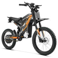 HappyRun G300 Pro 6500W peak motocross-format electric dirt bike: 50 mph top speed, 72V 30Ah battery, hydraulic 180/203mm disc brakes, inverted front fork, carbon steel frame, motocross-format tires, IPX5, off-road use only