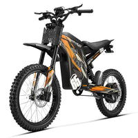 HappyRun G300 Pro 6500W peak motocross-format electric dirt bike: 50 mph top speed, 72V 30Ah battery, hydraulic 180/203mm disc brakes, inverted front fork, carbon steel frame, motocross-format tires, IPX5, off-road use only