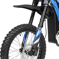 HappyRun G300 Pro 6500W peak motocross-format electric dirt bike: 50 mph top speed, 72V 30Ah battery, hydraulic 180/203mm disc brakes, inverted front fork, carbon steel frame, motocross-format tires, IPX5, off-road use only