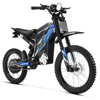 HappyRun G300 Pro 6500W peak motocross-format electric dirt bike: 50 mph top speed, 72V 30Ah battery, hydraulic 180/203mm disc brakes, inverted front fork, carbon steel frame, motocross-format tires, IPX5, off-road use only