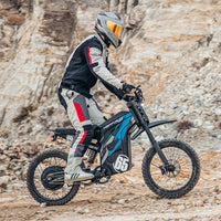HappyRun G300 Pro 6500W peak motocross-format electric dirt bike: 50 mph top speed, 72V 30Ah battery, hydraulic 180/203mm disc brakes, inverted front fork, carbon steel frame, motocross-format tires, IPX5, off-road use only