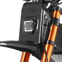HappyRun G300 SE Mini mid-drive off-road electric dirt bike: 4500W peak mid-drive motor, 36 mph top speed, 1248Wh battery, hydraulic disc brakes with 190mm rotors, full suspension, 29-inch seat, 3'11" to 6'1" rider range, IPX5, carbon steel frame
