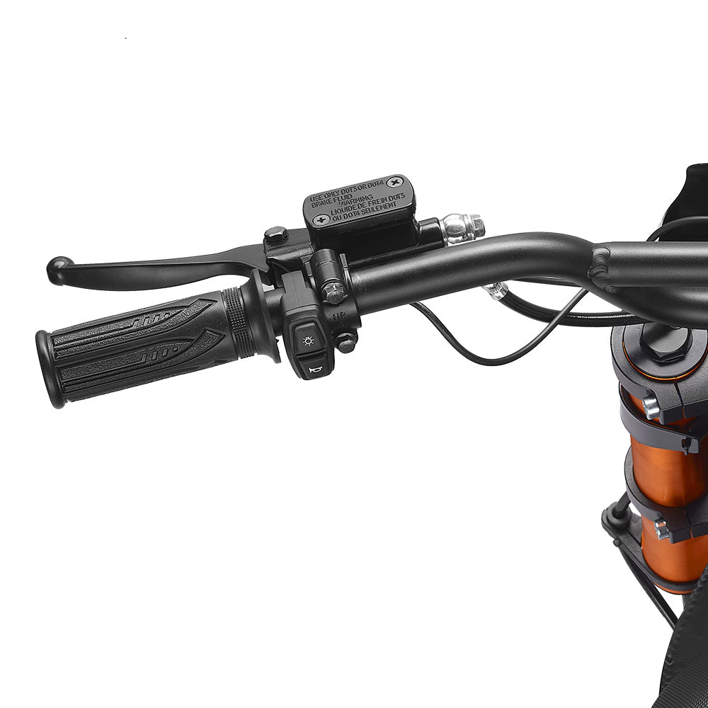HappyRun G300 SE Mini mid-drive off-road electric dirt bike: 4500W peak mid-drive motor, 36 mph top speed, 1248Wh battery, hydraulic disc brakes with 190mm rotors, full suspension, 29-inch seat, 3'11" to 6'1" rider range, IPX5, carbon steel frame