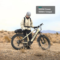VTUVIA Gemini 1000W electric bike three-quarter view with fat tires and rear rack
