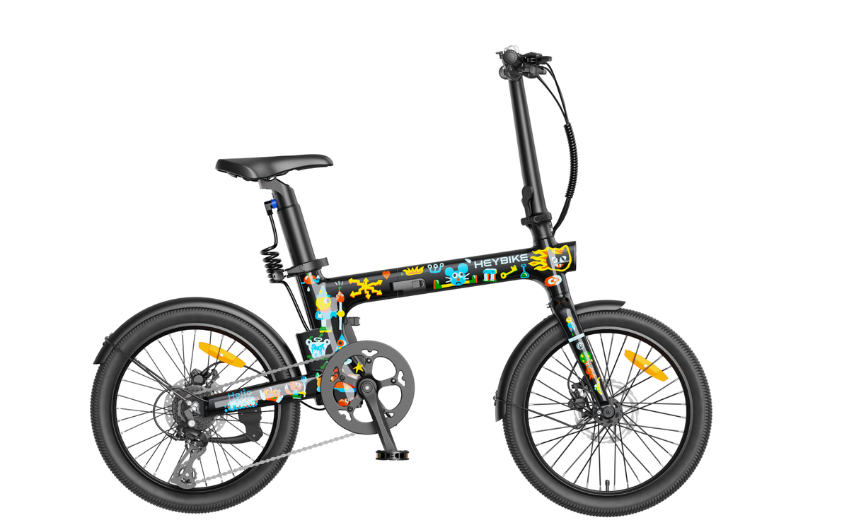 Heybike Helio F 40 lb lightweight folding commuter e-bike: 36V 250W (peak 500W) hub motor, torque sensor, 360Wh battery, 20 mph Class 2, X-Fold system, vintage frame, UL 2849