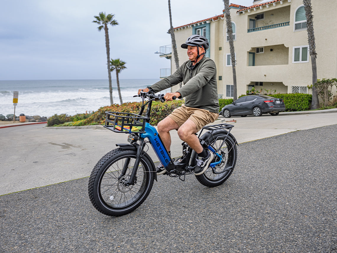 Heybike Horizon 24-inch full-suspension folding fat-tire e-bike: 750W (1400W peak) rear hub motor, 692Wh battery, 24x4 fat tires, hydraulic disc brakes, Shimano 7-speed, aluminum-alloy low-step folding frame, UL 2849 certified, four color options