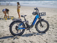 Heybike Horizon 24-inch full-suspension folding fat-tire e-bike: 750W (1400W peak) rear hub motor, 692Wh battery, 24x4 fat tires, hydraulic disc brakes, Shimano 7-speed, aluminum-alloy low-step folding frame, UL 2849 certified, four color options