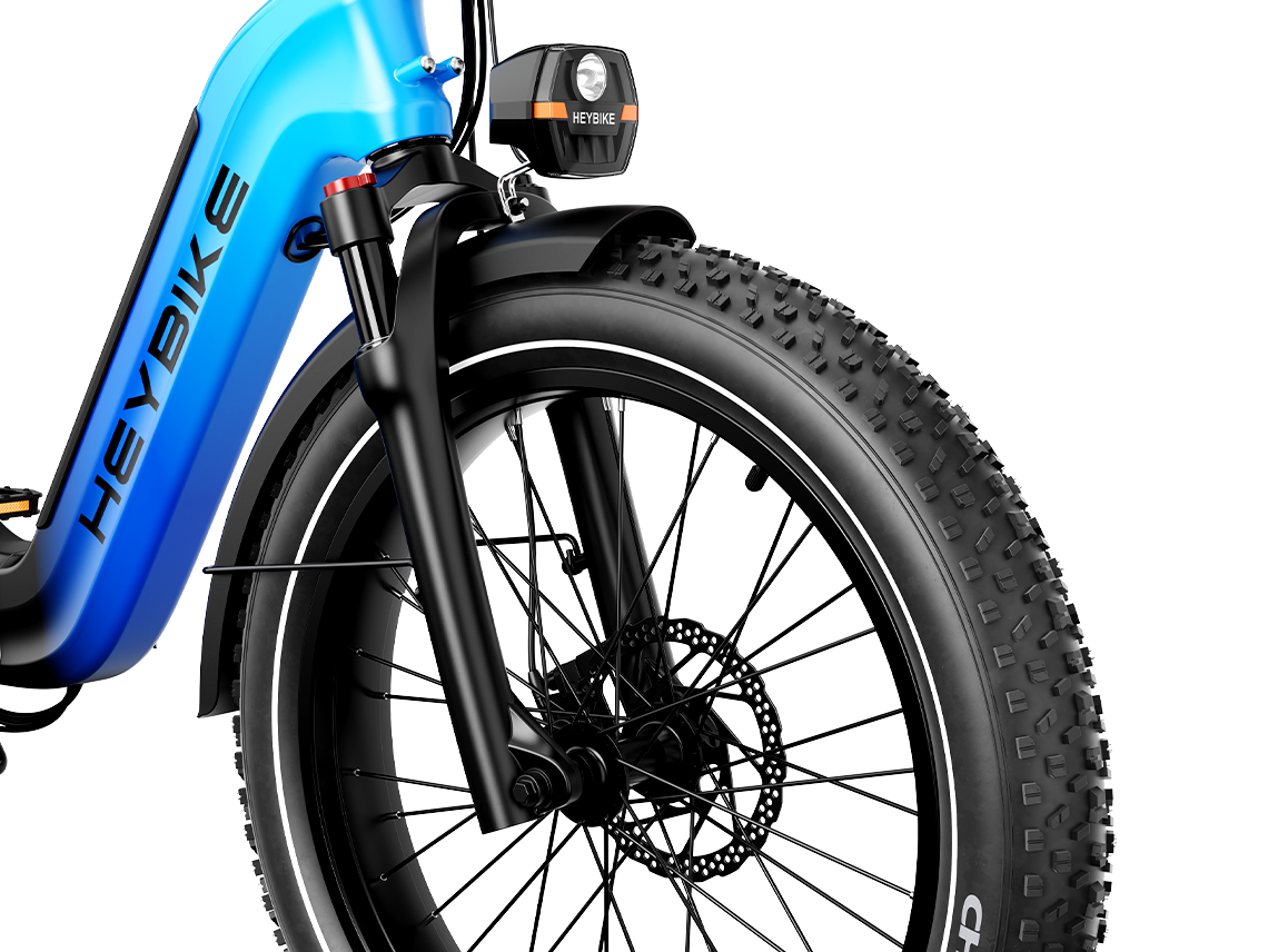 Heybike Horizon 24-inch full-suspension folding fat-tire e-bike: 750W (1400W peak) rear hub motor, 692Wh battery, 24x4 fat tires, hydraulic disc brakes, Shimano 7-speed, aluminum-alloy low-step folding frame, UL 2849 certified, four color options