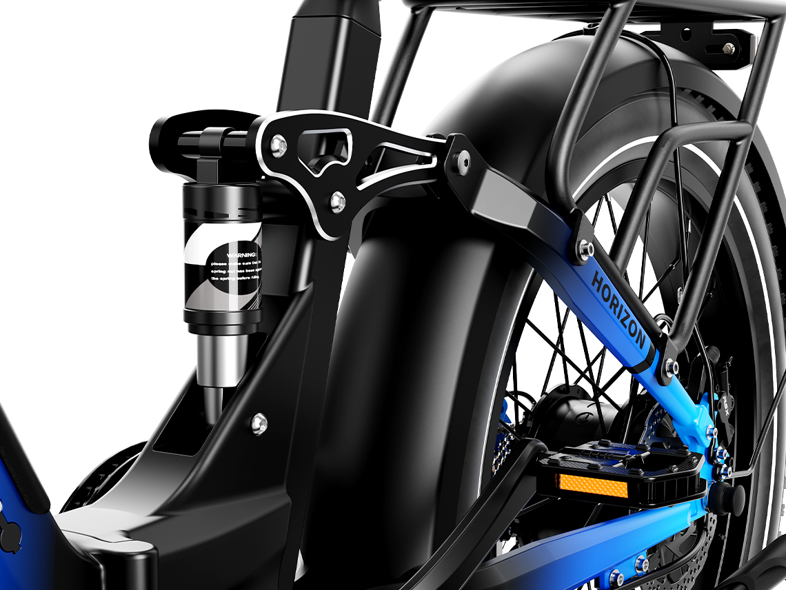 Heybike Horizon 24-inch full-suspension folding fat-tire e-bike: 750W (1400W peak) rear hub motor, 692Wh battery, 24x4 fat tires, hydraulic disc brakes, Shimano 7-speed, aluminum-alloy low-step folding frame, UL 2849 certified, four color options