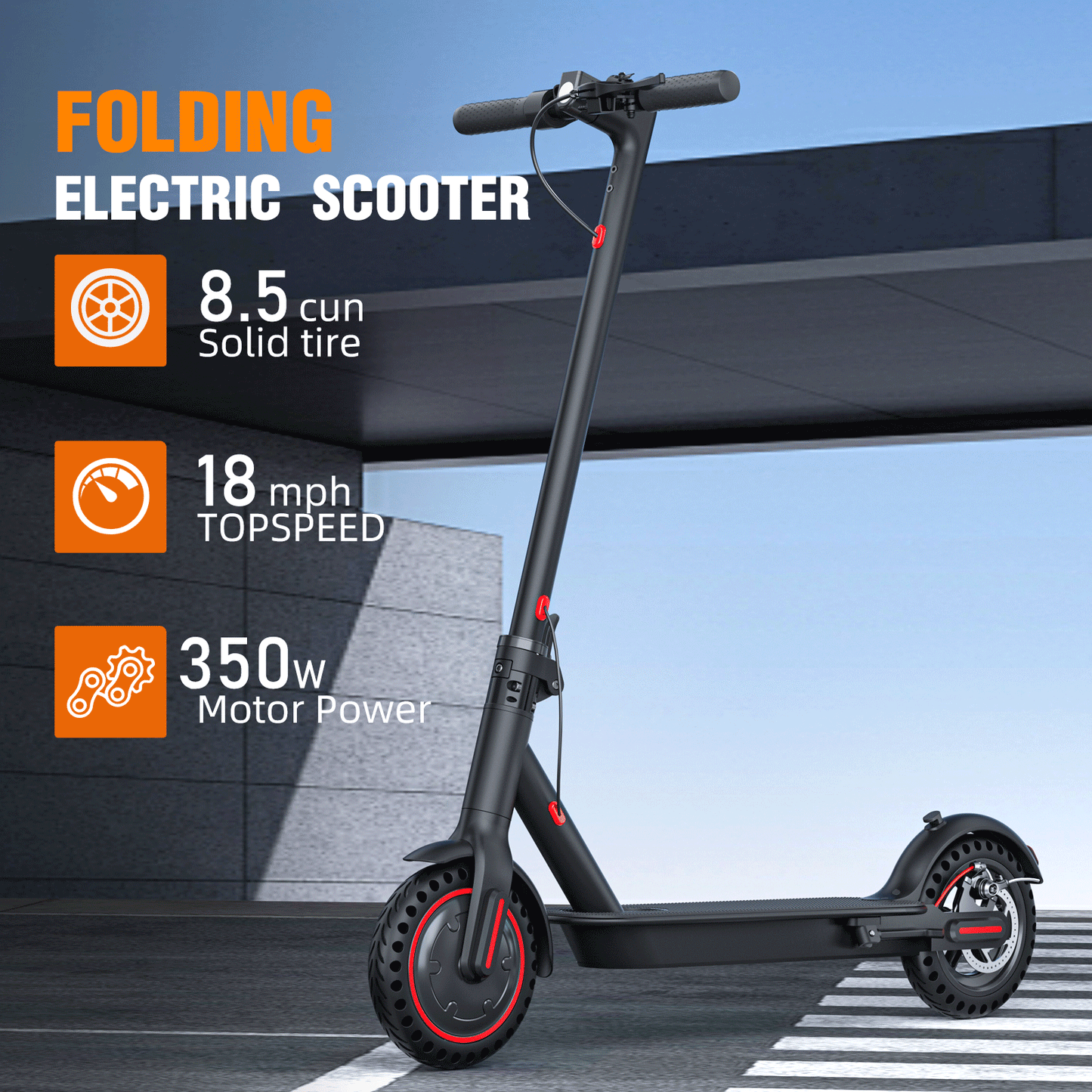 Freeboy J03 folding scooter graphic with 8.5-inch solid tires