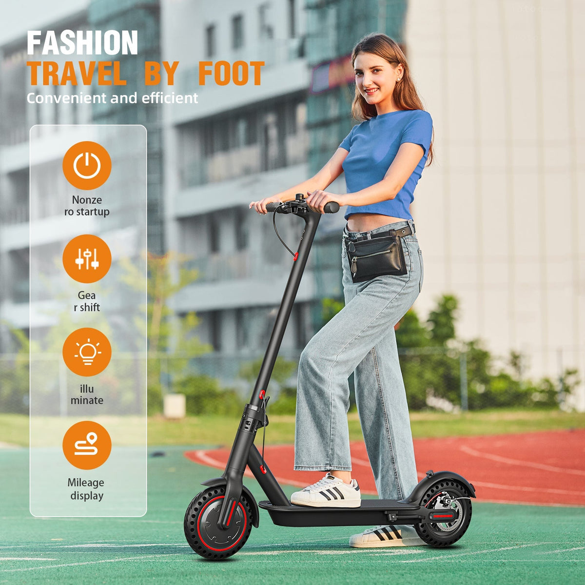 Adult rider using a Freeboy J03 on a paved urban path