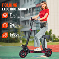 Rider standing on Freeboy J11 Plus scooter outdoors, supplier graphic showing 11-inch tires