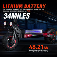 Freeboy J11 Plus battery enclosure illustration with 48V 21Ah and 34-mile supplier claims