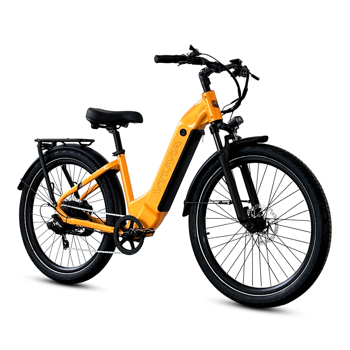 VTUVIA Zeal LT7 step-through electric bike in lemon yellow, front angle
