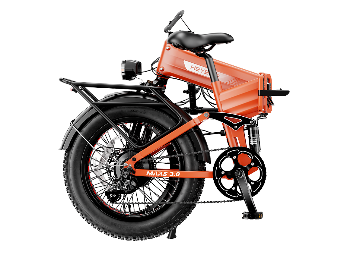 Heybike Mars 3.0 3.0-generation folding fat-tire e-bike: 750W (1400W peak) hub motor with 95 Nm torque, torque sensor PAS, 624Wh battery, 20x4 fat tires, hydraulic disc brakes, Horst Link rear suspension, NFC Tap and Go, integrated turn signals, Shimano Altus 8-speed, UL 2849