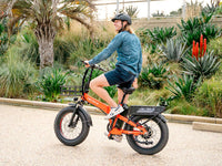 Heybike Mars 2.0 folding fat-tire commuter e-bike with 20 by 4 inch fat tires, 750W or 1000W rear hub motor, 600Wh removable battery, spring fork, 7-speed Shimano, rear rack, UL 2849 certified, four-color option matrix