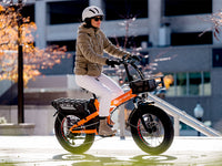 Heybike Mars 2.0 folding fat-tire commuter e-bike with 20 by 4 inch fat tires, 750W or 1000W rear hub motor, 600Wh removable battery, spring fork, 7-speed Shimano, rear rack, UL 2849 certified, four-color option matrix