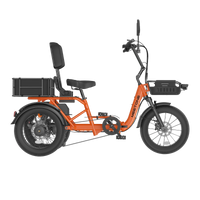 Meet One Breeze 2.0 folding full-suspension semi-recumbent electric trike: 750W rear motor, 18-inch fat tires, carbon steel frame, parking brake, reverse mode, UL 2849 certified by SGS, 450 lb max load
