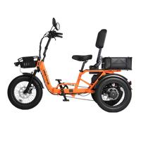 Meet One Breeze 2.0 folding full-suspension semi-recumbent electric trike: 750W rear motor, 18-inch fat tires, carbon steel frame, parking brake, reverse mode, UL 2849 certified by SGS, 450 lb max load