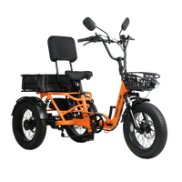 Meet One Breeze 2.0 folding full-suspension semi-recumbent electric trike: 750W rear motor, 18-inch fat tires, carbon steel frame, parking brake, reverse mode, UL 2849 certified by SGS, 450 lb max load